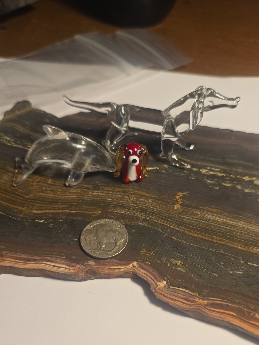 Glass Dachshund & Dolphin Figurines with Small Red Dog Accent